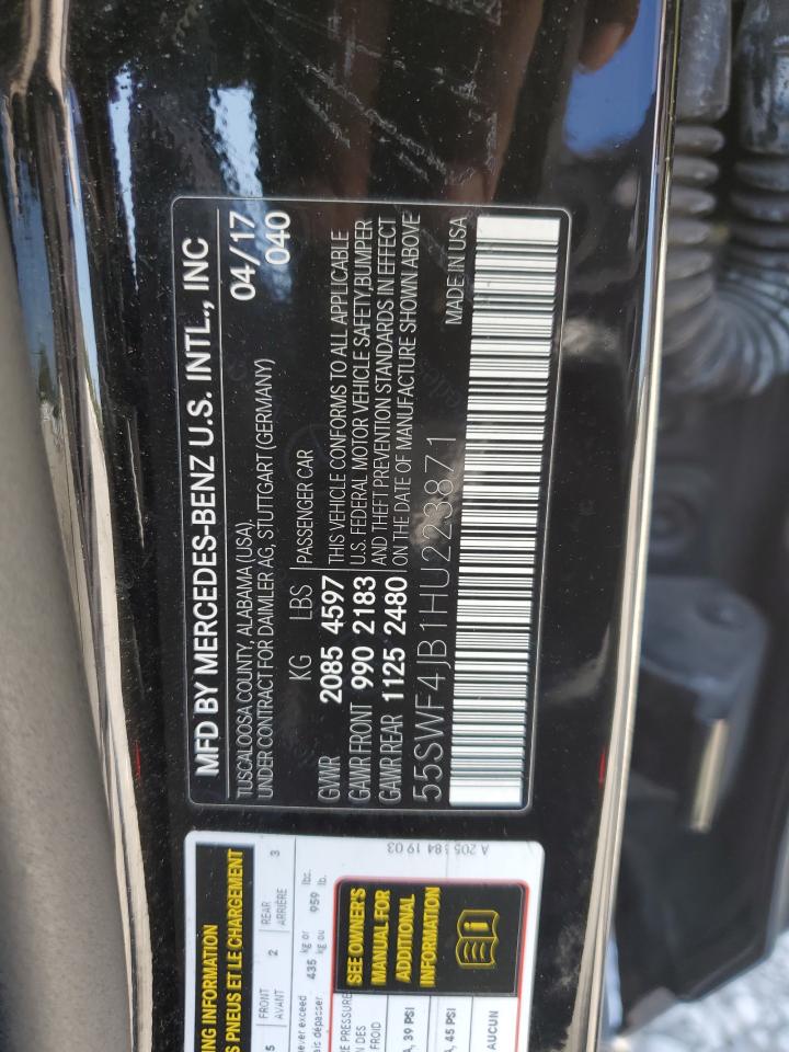 2017 Mercedes-Benz C 300 VIN: 55SWF4JB1HU223871 Lot: 72098165