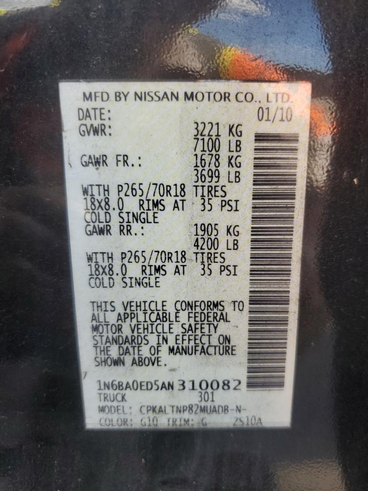 2010 Nissan Titan Xe VIN: 1N6BA0ED5AN310082 Lot: 80384125