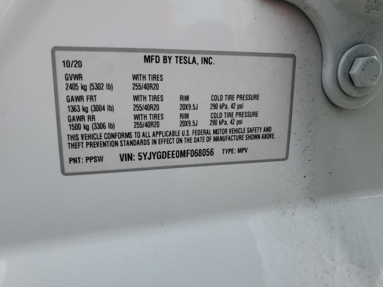 2021 Tesla Model Y VIN: 5YJYGDEE0MF068056 Lot: 81505245