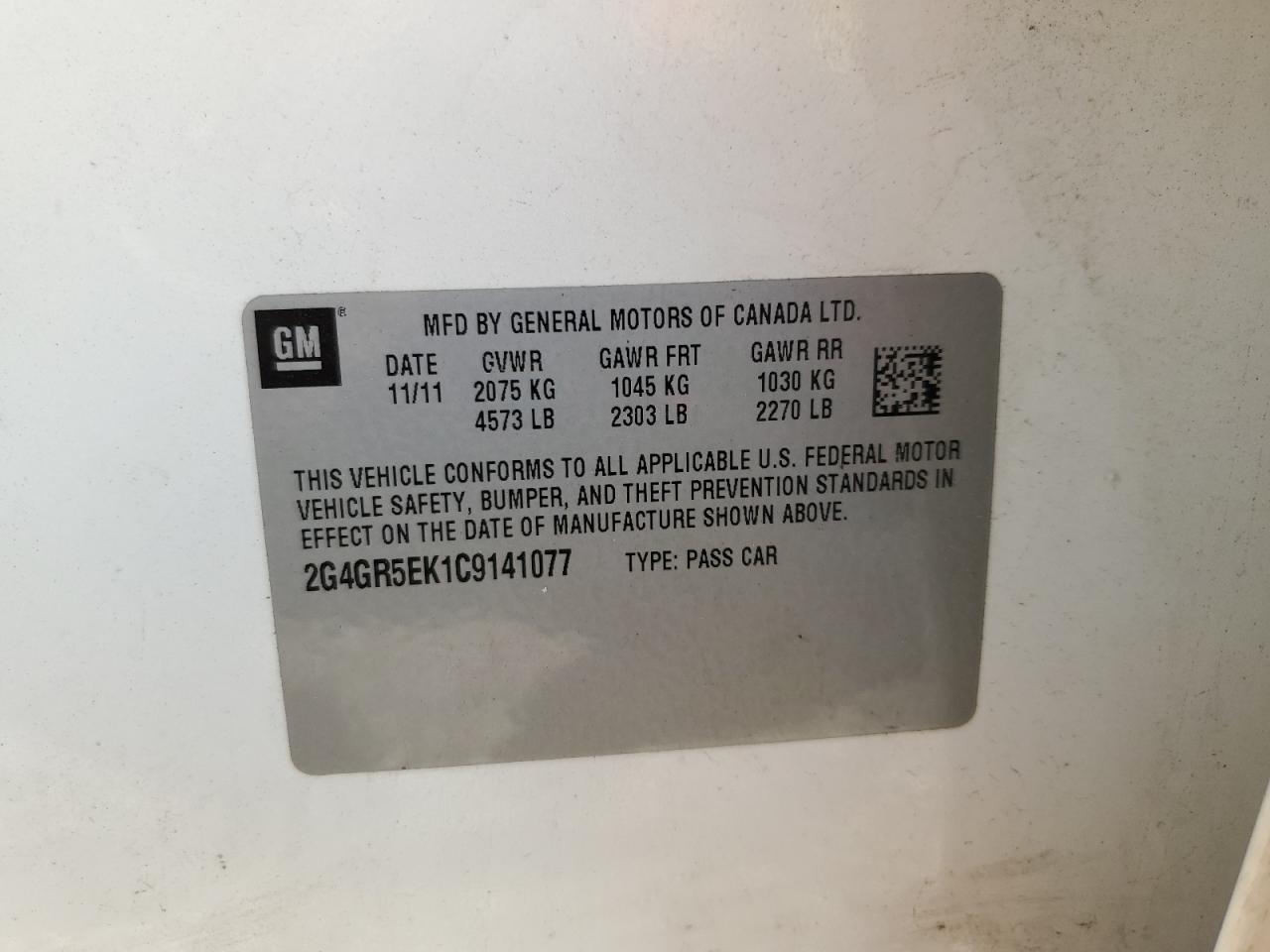 2012 Buick Regal VIN: 2G4GR5EK1C9141077 Lot: 81321955