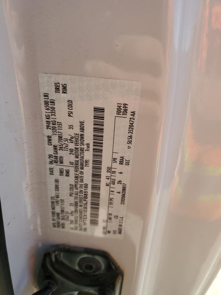 2020 Ford F150 Super Cab VIN: 1FTEX1EB3LFB85180 Lot: 84742705