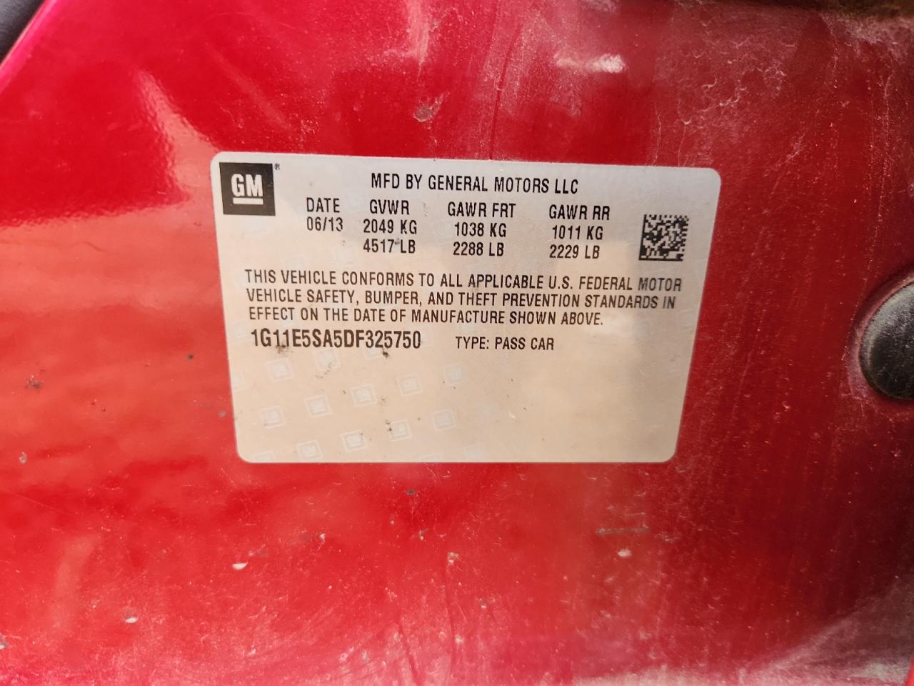 2013 Chevrolet Malibu 2Lt VIN: 1G11E5SA5DF325750 Lot: 84243425