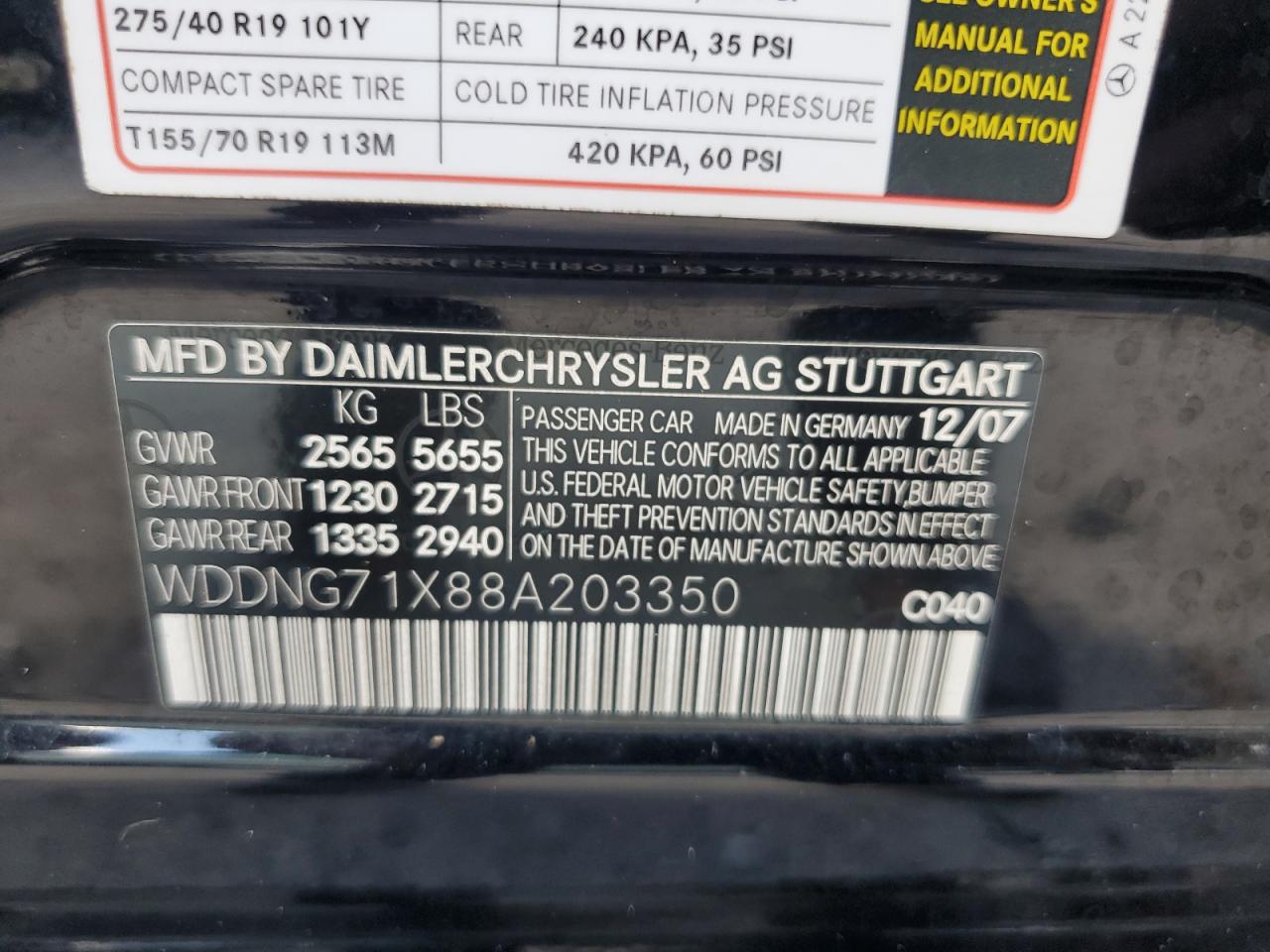 2008 Mercedes-Benz S 550 VIN: WDDNG71X88A203350 Lot: 82144025