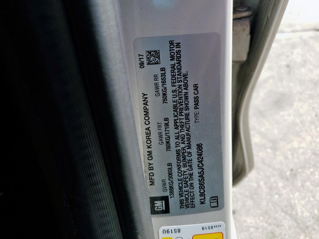 2018 Chevrolet Spark Ls VIN: KL8CB6SA5JC424086 Lot: 80206555