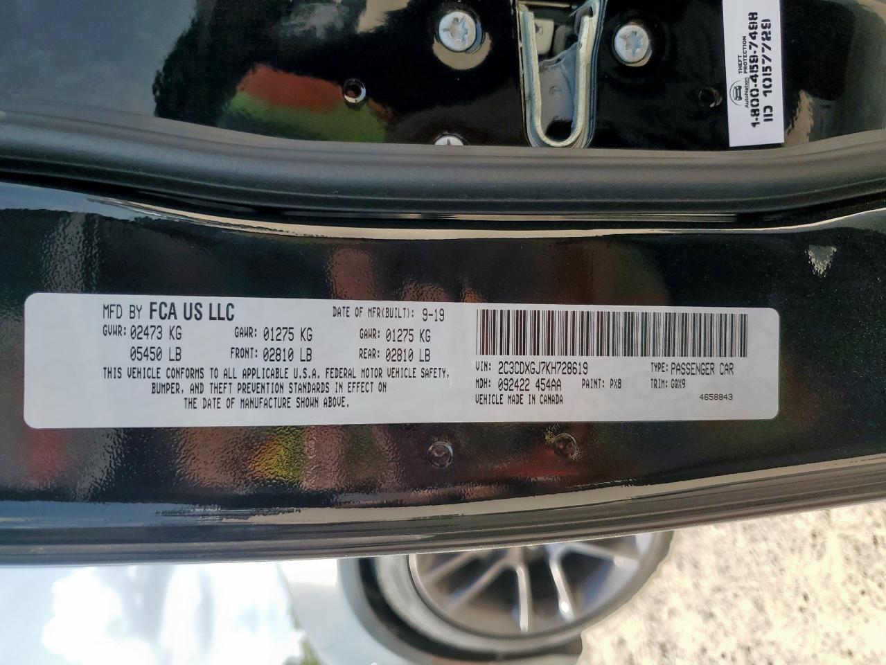 2019 Dodge Charger Scat Pack VIN: 2C3CDXGJ7KH728619 Lot: 71790015