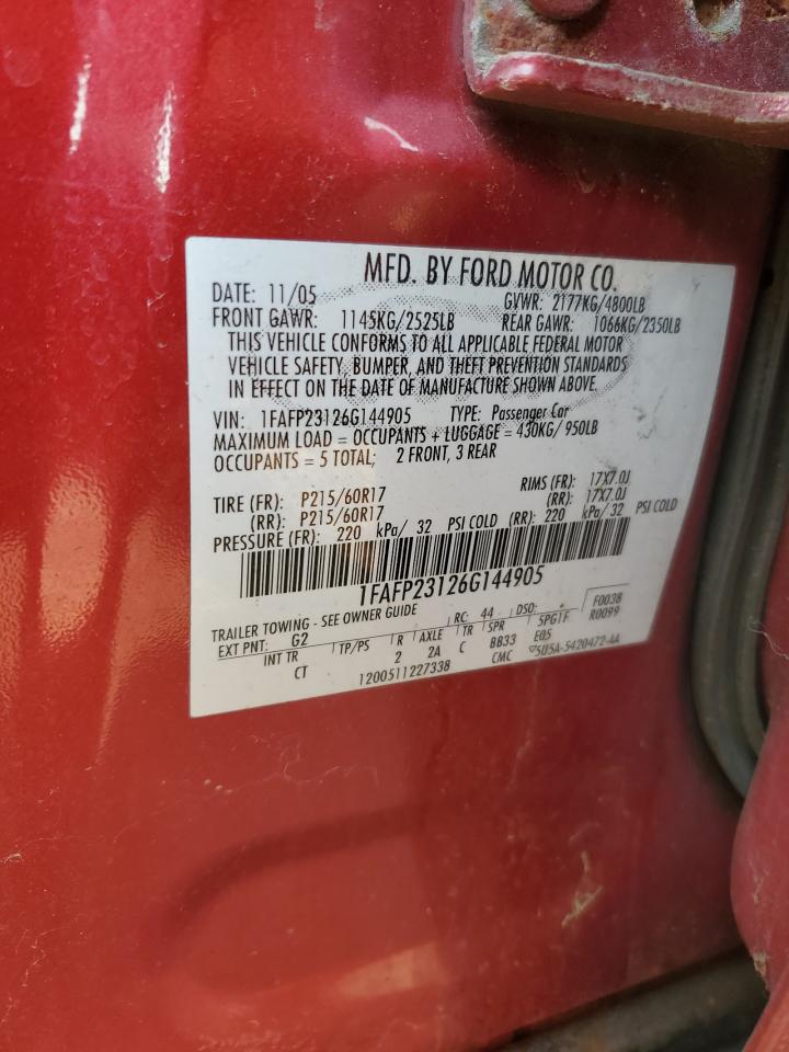 2006 Ford Five Hundred Se VIN: 1FAFP23126G144905 Lot: 80015005