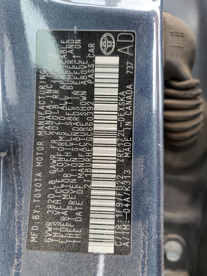 2016 Toyota Corolla L VIN: 2T1BURHE7GC660392 Lot: 71646585