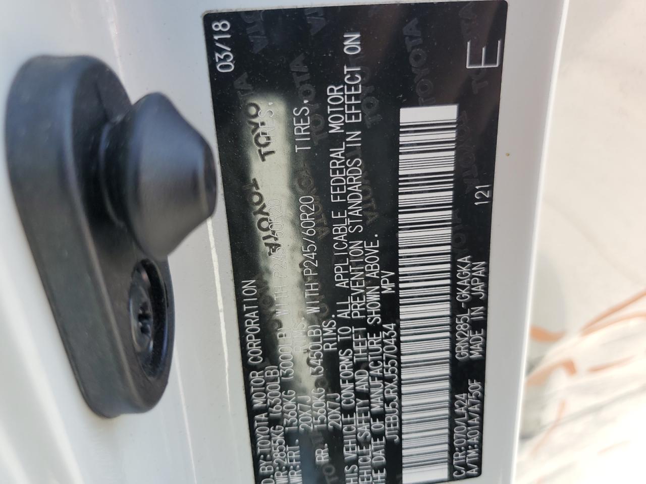 2018 Toyota 4Runner Sr5/Sr5 Premium VIN: JTEBU5JRXJ5570434 Lot: 80380275