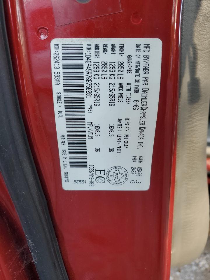 2006 Dodge Caravan Sxt VIN: 1D4GP45R76B758281 Lot: 66809645