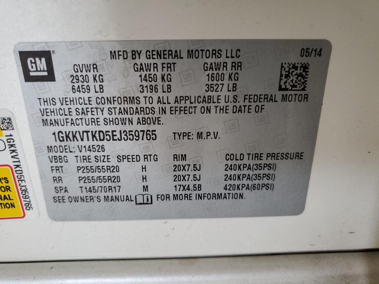 2014 GMC Acadia Denali VIN: 1GKKVTKD5EJ359765 Lot: 81623115