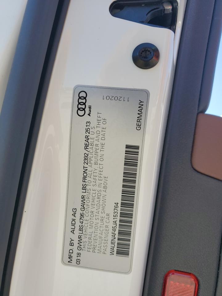 2018 Audi A4 Premium Plus VIN: WAUENAF45JA153764 Lot: 84365075