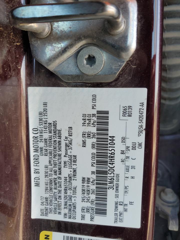 2017 Lincoln Mkz Select VIN: 3LN6L5DC4HR651044 Lot: 70553865