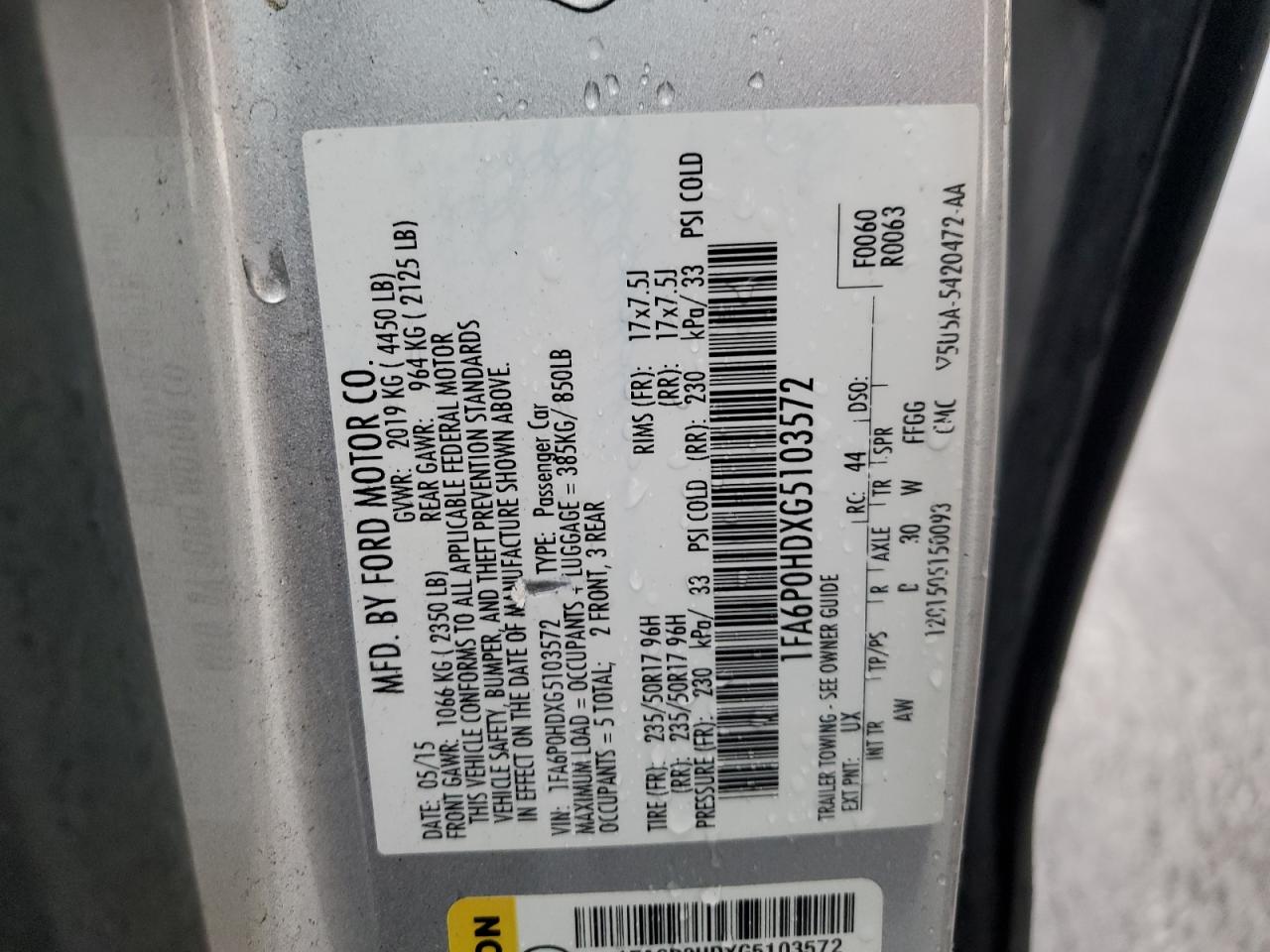 2016 Ford Fusion Se VIN: 1FA6P0HDXG5103572 Lot: 82041635