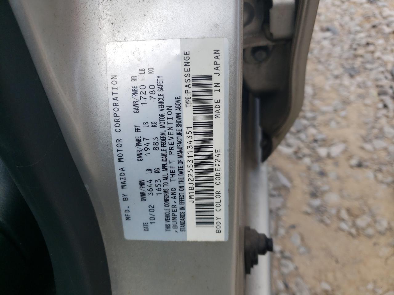 2003 Mazda Protege Dx VIN: JM1BJ225531134351 Lot: 84469285