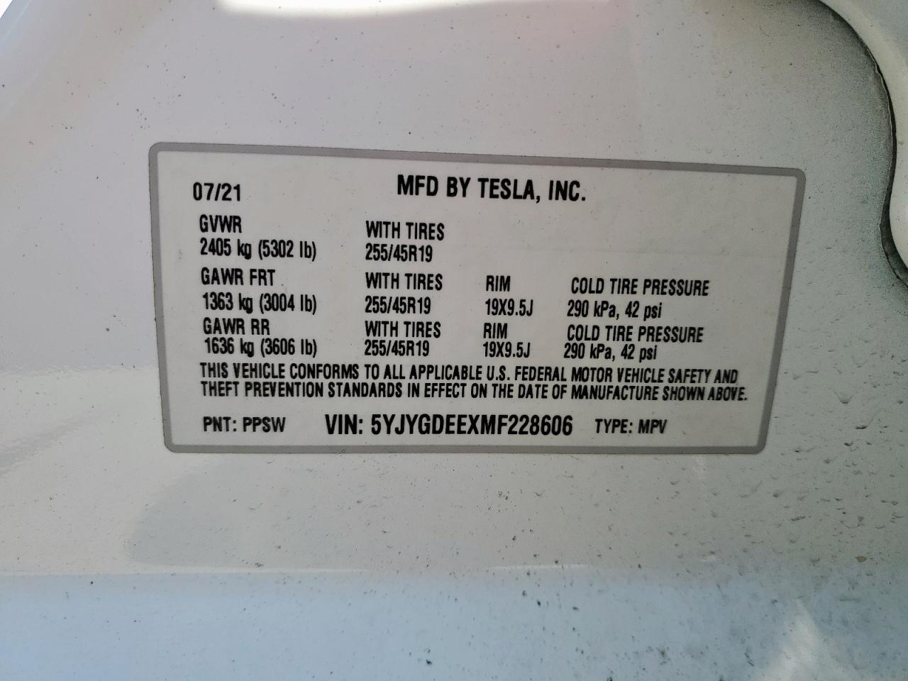 2021 Tesla Model Y VIN: 5YJYGDEEXMF228606 Lot: 81235905