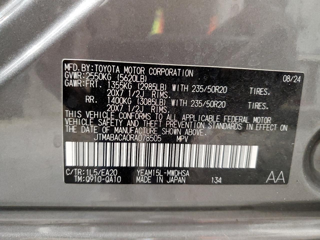 2024 Toyota Bz4X Xle VIN: JTMABACA0RA078505 Lot: 81579145