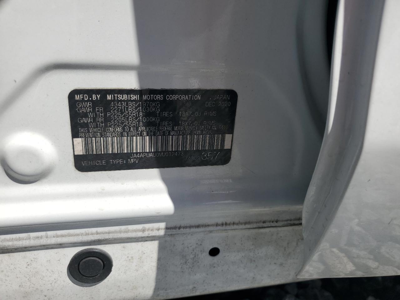 2021 Mitsubishi Outlander Sport Es VIN: JA4APUAU0MU012473 Lot: 72079835