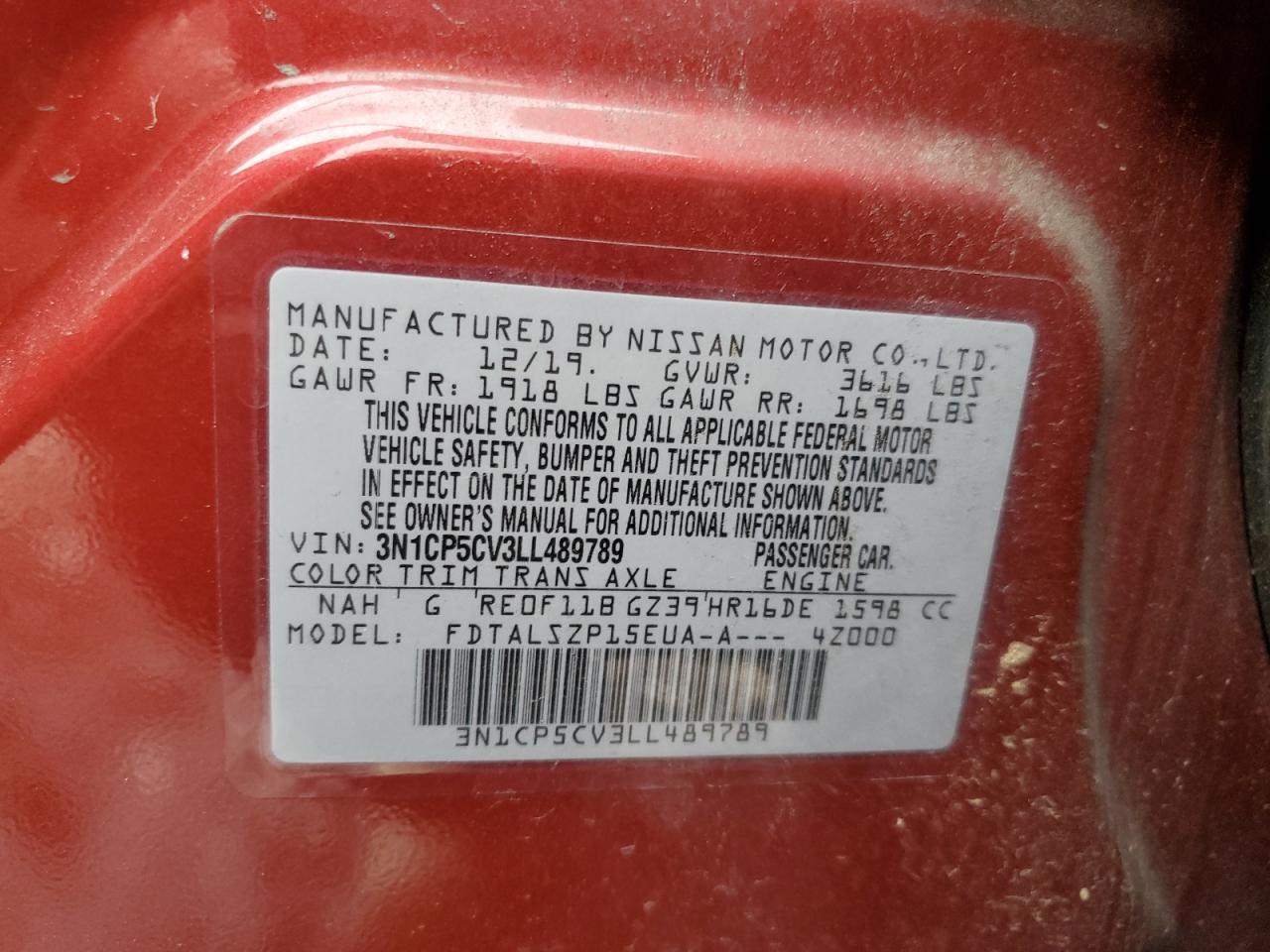 2020 Nissan Kicks Sv VIN: 3N1CP5CV3LL489789 Lot: 83968715