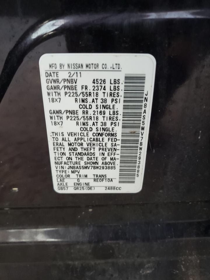 2011 Nissan Rogue S VIN: JN8AS5MV7BW293885 Lot: 80024075
