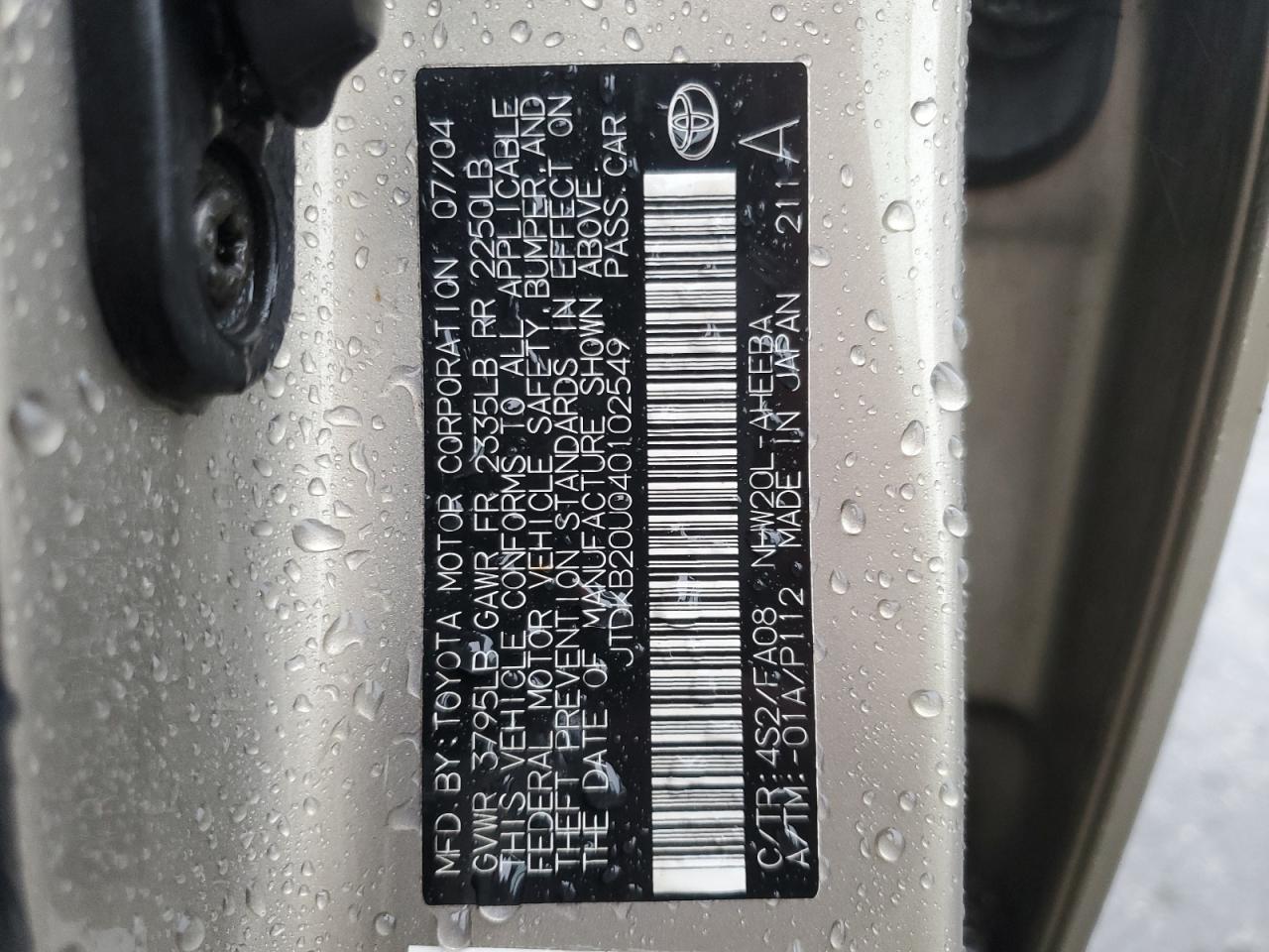 2004 Toyota Prius VIN: JTDKB20U040102549 Lot: 81424265