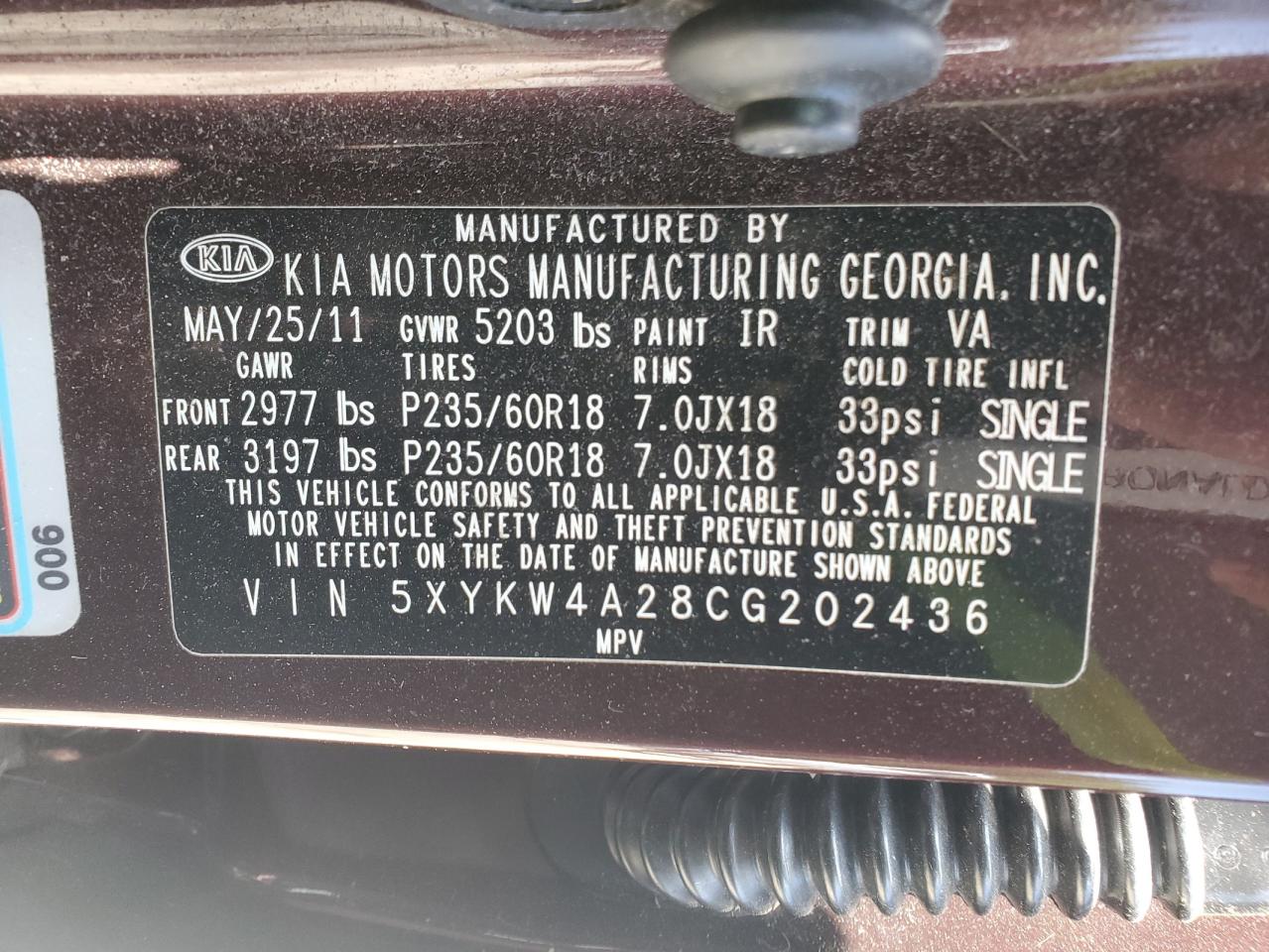 2012 Kia Sorento Sx VIN: 5XYKW4A28CG202436 Lot: 71718465