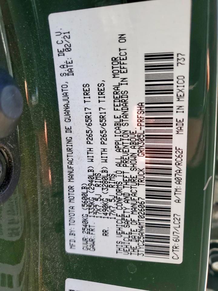 2021 Toyota Tacoma Double Cab VIN: 3TYCZ5AN4MT026067 Lot: 71855455