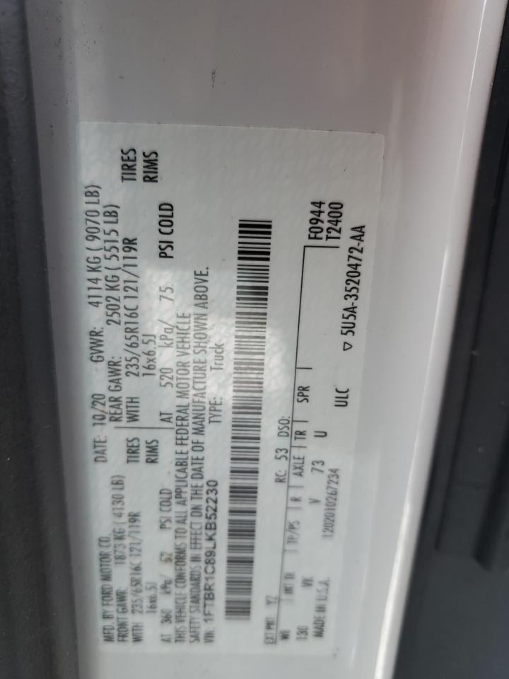 2020 Ford Transit T-250 VIN: 1FTBR1C89LKB52230 Lot: 80292885