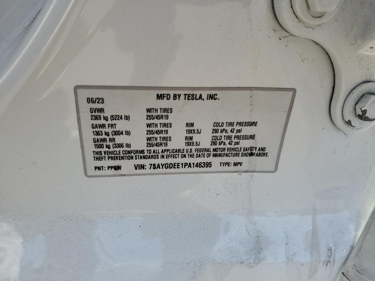 2023 Tesla Model Y VIN: 7SAYGDEE1PA146395 Lot: 84204145