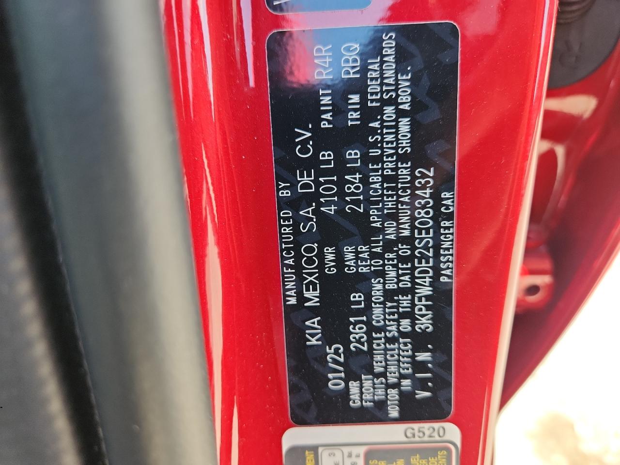 2025 Kia K4 Gt Line VIN: 3KPFW4DE2SE083432 Lot: 81804105