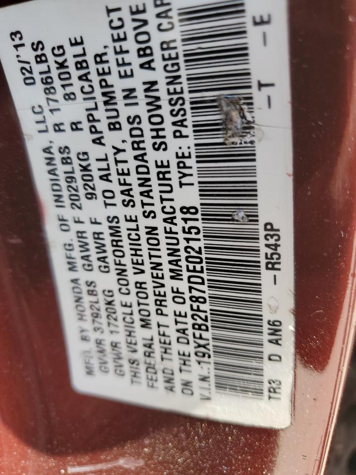 2013 Honda Civic Ex VIN: 19XFB2F87DE021518 Lot: 80388395