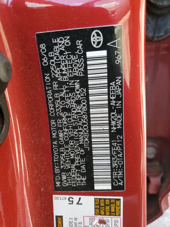 2008 Toyota Prius VIN: JTDKB20U587800152 Lot: 81801695