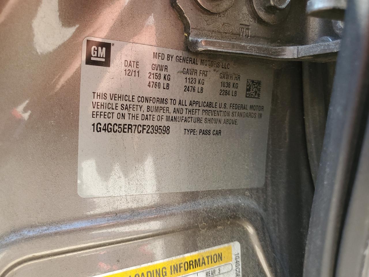 2012 Buick Lacrosse VIN: 1G4GC5ER7CF239598 Lot: 71901795