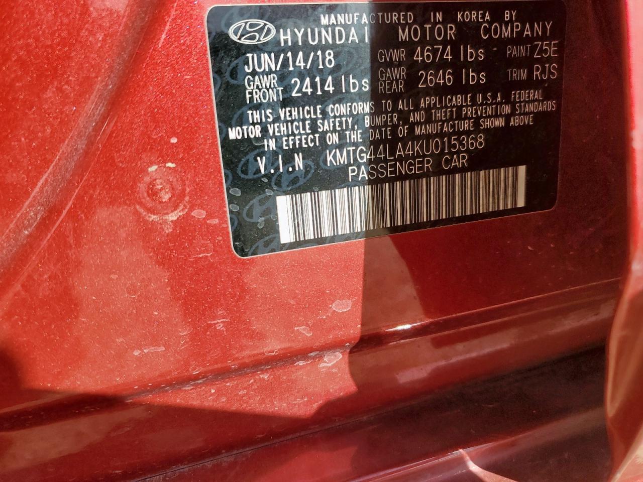 2019 Genesis G70 Prestige VIN: KMTG44LA4KU015368 Lot: 80144715