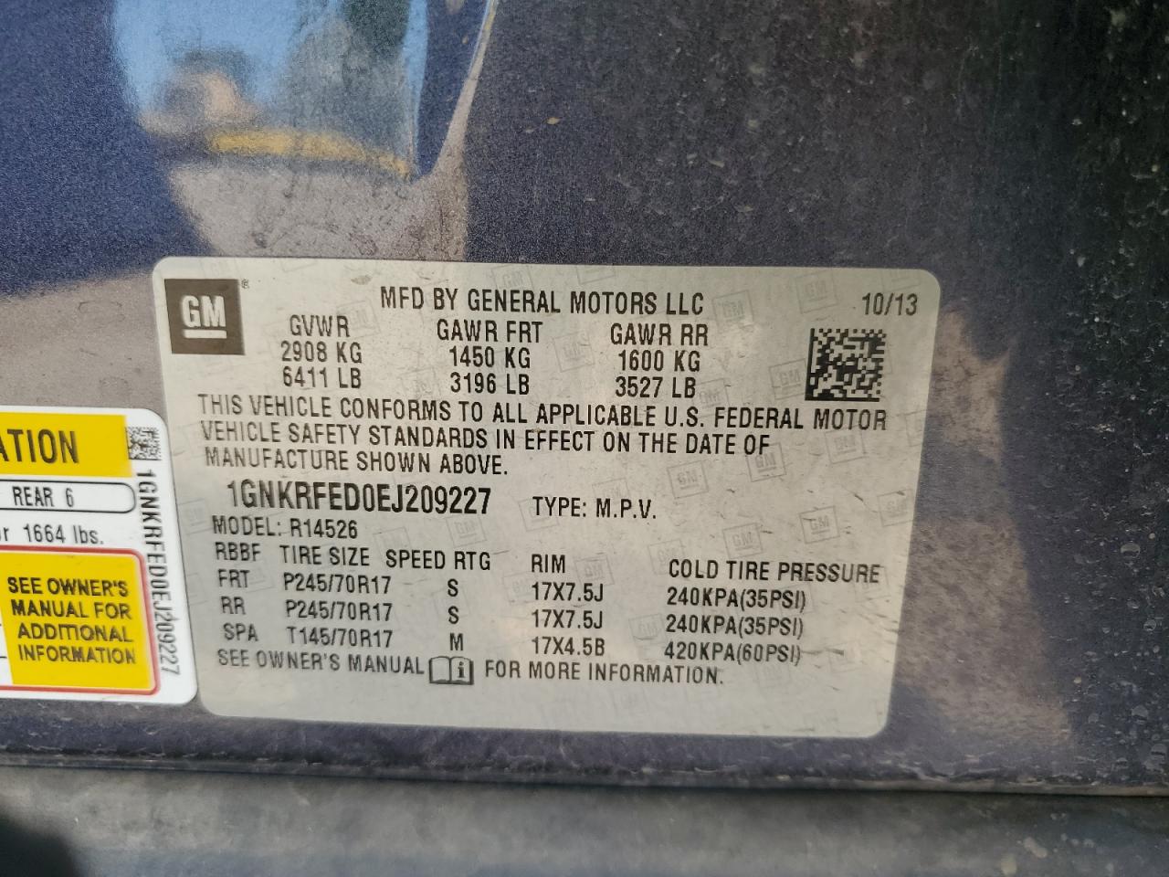 2014 Chevrolet Traverse Ls VIN: 1GNKRFED0EJ209227 Lot: 80998565