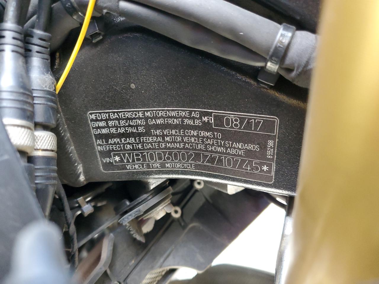 2018 BMW S 1000 Rr VIN: WB10D6002JZ710745 Lot: 84422135