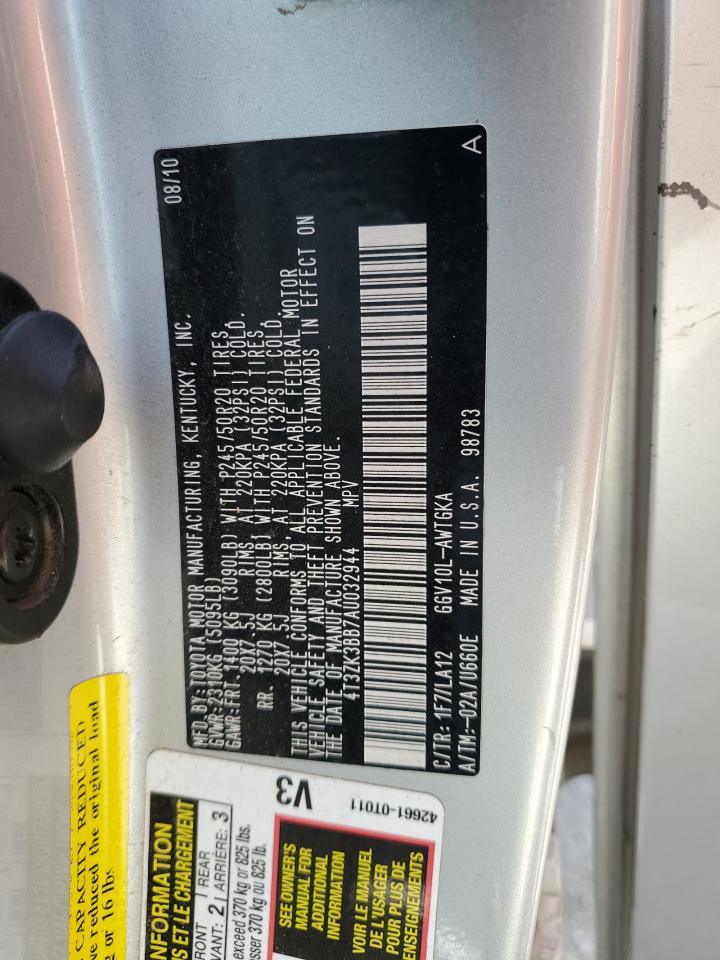 2010 Toyota Venza VIN: 4T3ZK3BB7AU032944 Lot: 81465225