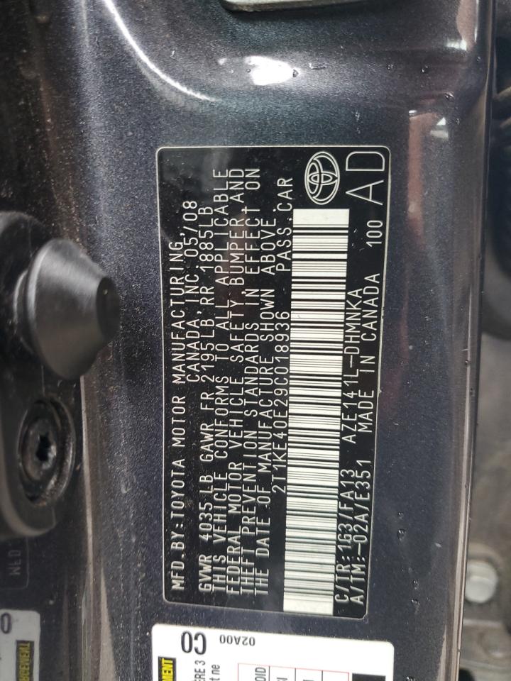 2009 Toyota Corolla Matrix S VIN: 2T1KE40E29C018936 Lot: 84387845