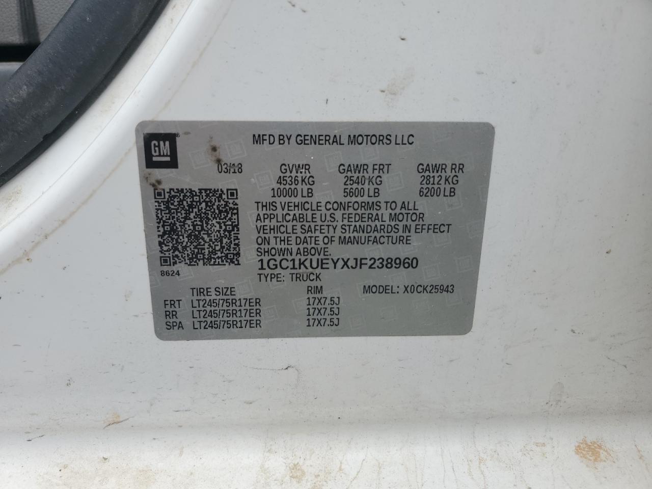2018 Chevrolet Silverado K2500 Heavy Duty VIN: 1GC1KUEYXJF238960 Lot: 81599005