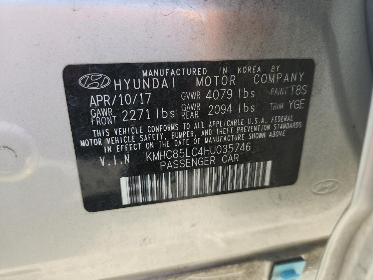 2017 Hyundai Ioniq Limited VIN: KMHC85LC4HU035746 Lot: 71529175