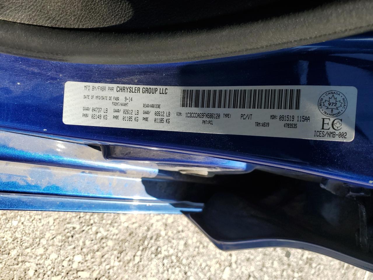 2015 Chrysler 200 Limited VIN: 1C3CCCAG9FN586120 Lot: 71874975