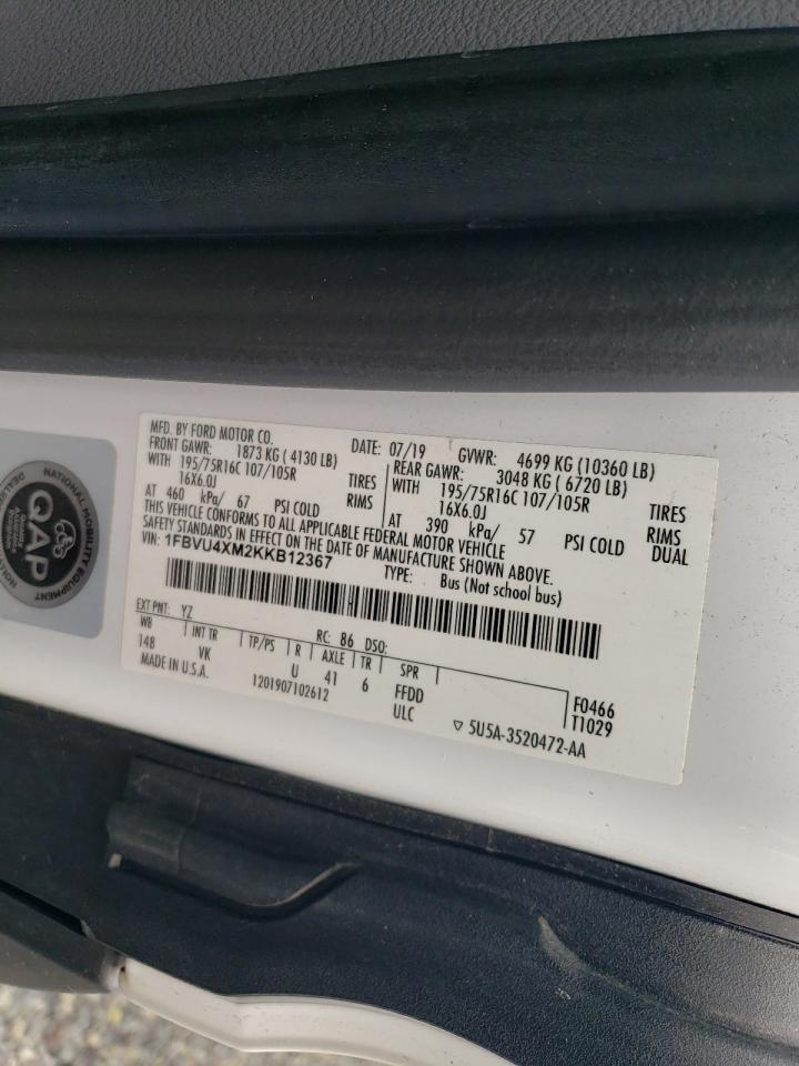 2019 Ford Transit T-350 Hd VIN: 1FBVU4XM2KKB12367 Lot: 80649455