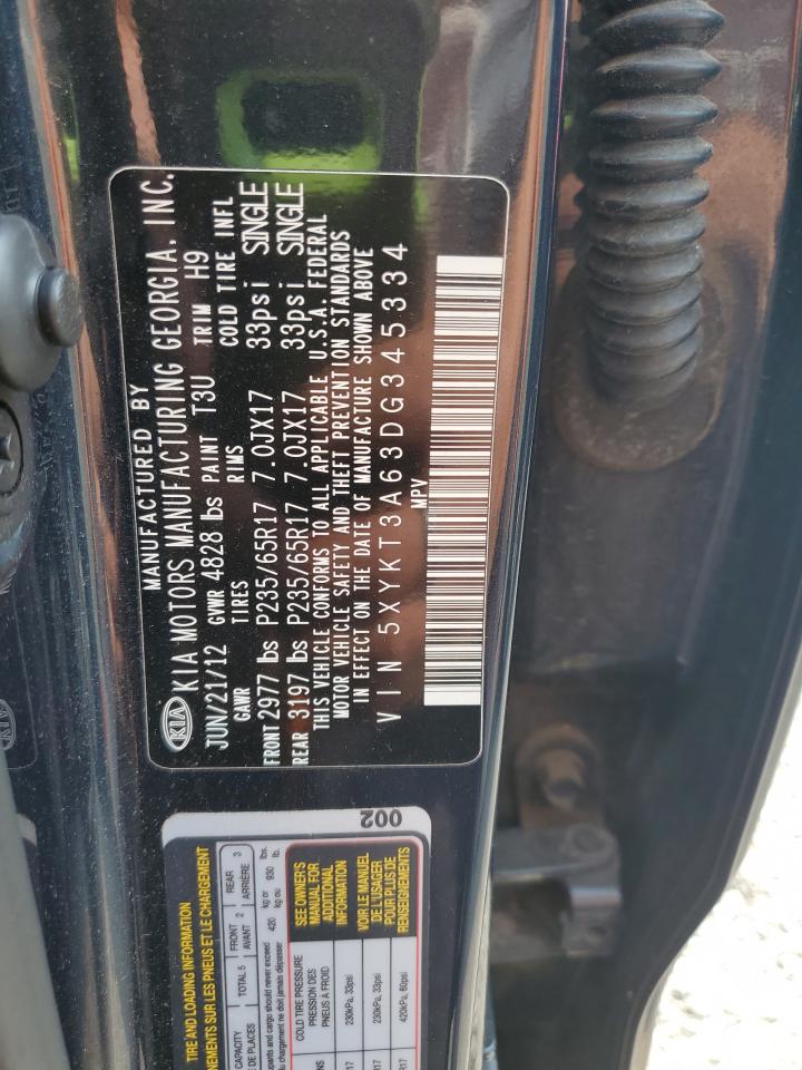 2013 Kia Sorento Lx VIN: 5XYKT3A63DG345334 Lot: 71620065