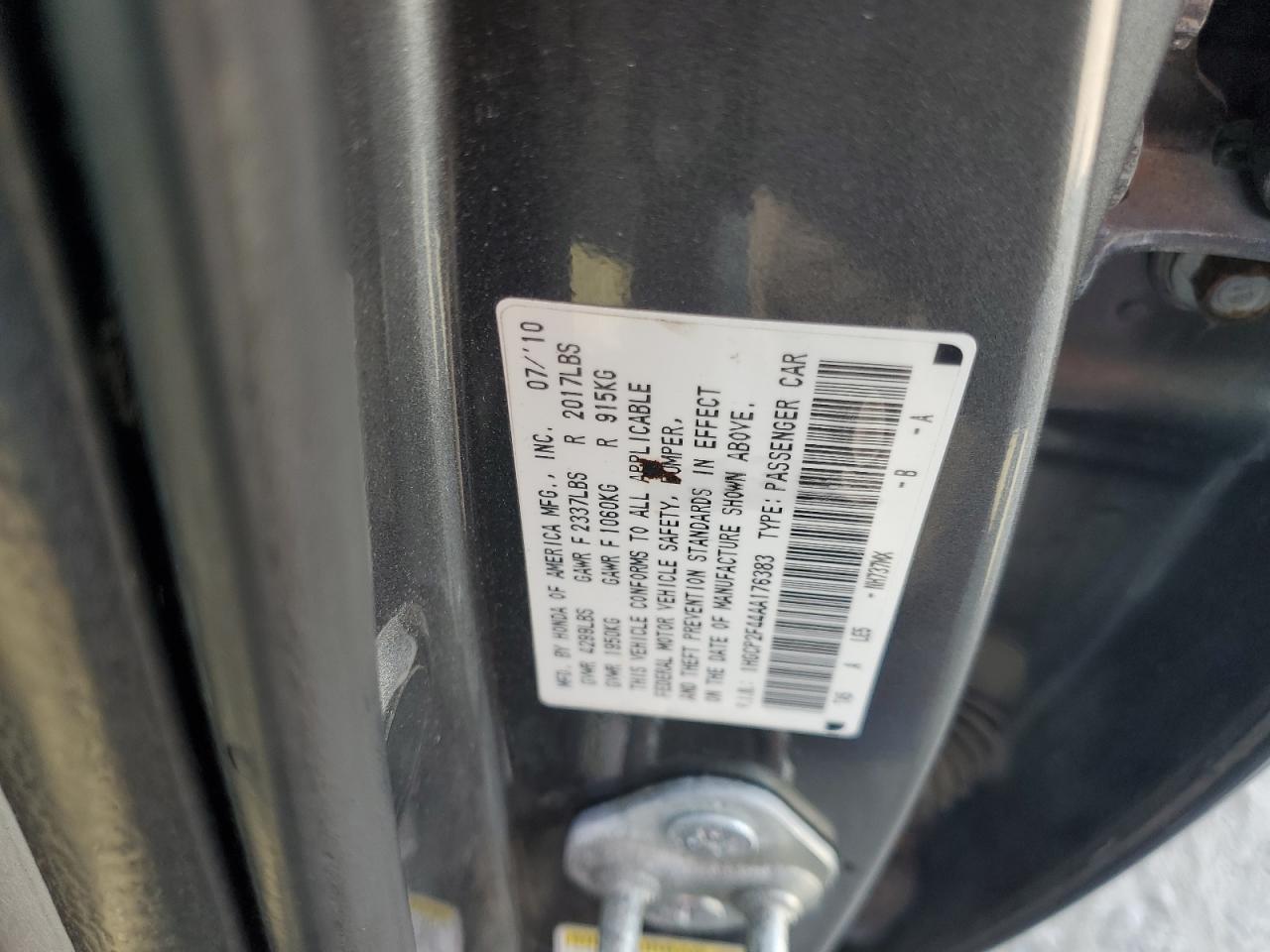 2010 Honda Accord Lxp VIN: 1HGCP2F44AA176383 Lot: 81129275