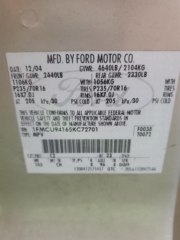 2005 Ford Escape Limited VIN: 1FMCU94165KC72701 Lot: 84200915