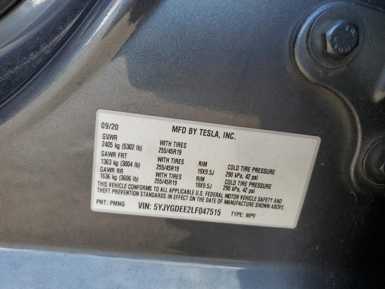 2020 Tesla Model Y VIN: 5YJYGDEE2LF047515 Lot: 81893425