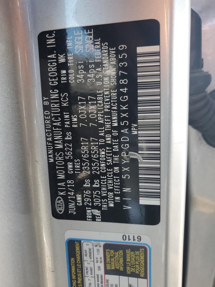 2019 Kia Sorento Lx VIN: 5XYPGDA5XKG487359 Lot: 81828135