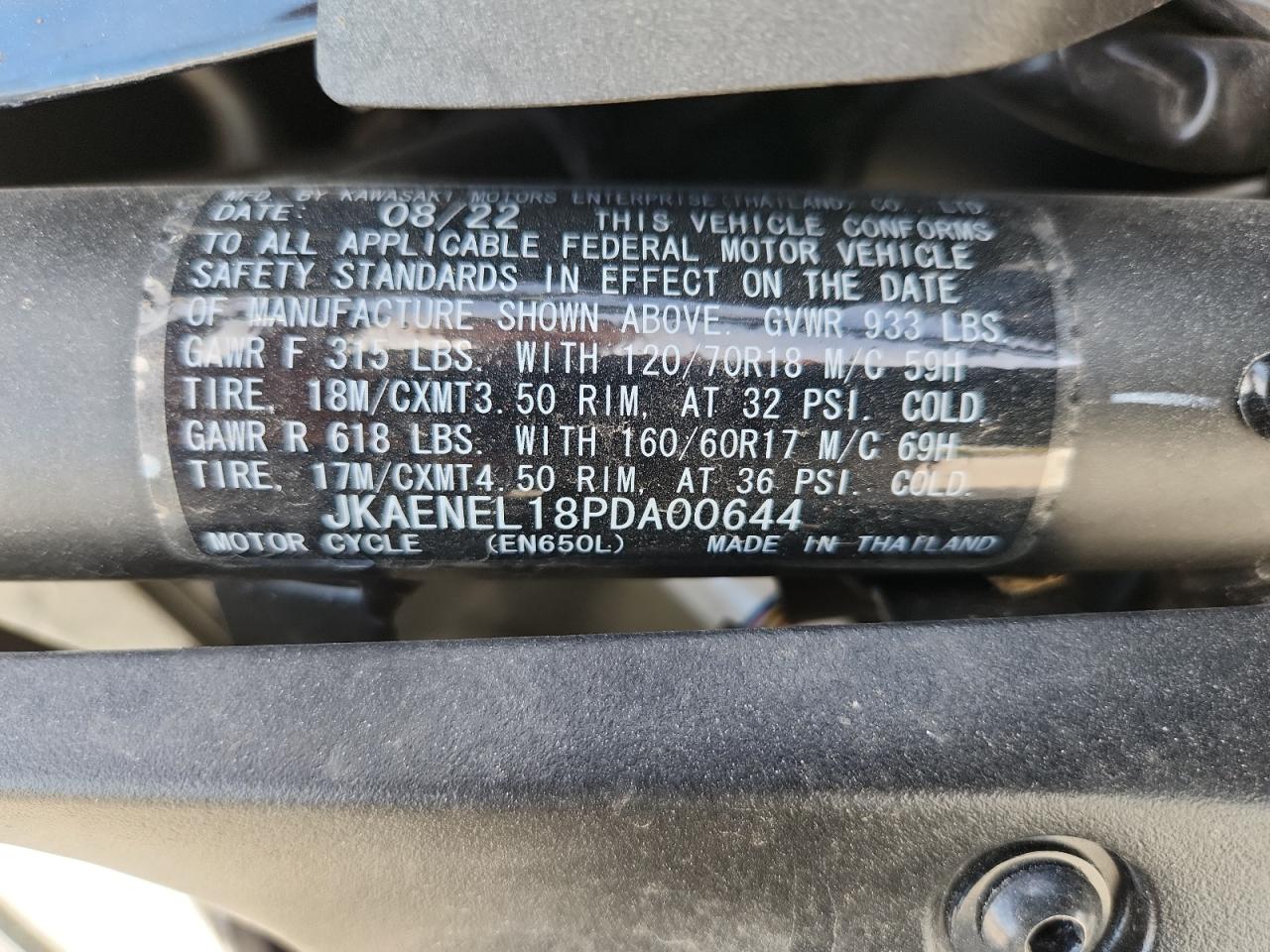 2023 Kawasaki En650 L VIN: JKAENEL18PDA00644 Lot: 84287065