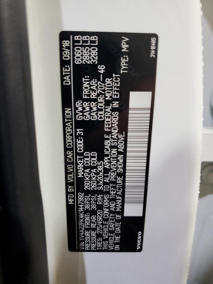 2019 Volvo Xc90 T6 Momentum VIN: YV4A22PK4K1447992 Lot: 71608175