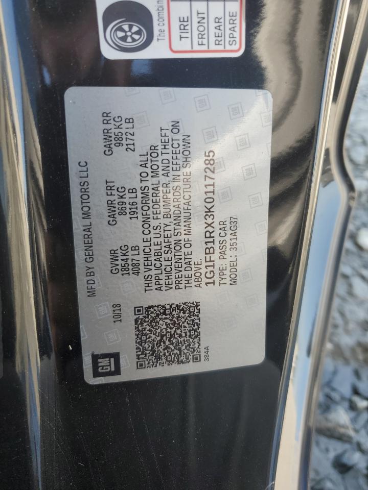 2019 Chevrolet Camaro Ls VIN: 1G1FB1RX3K0117285 Lot: 81188665