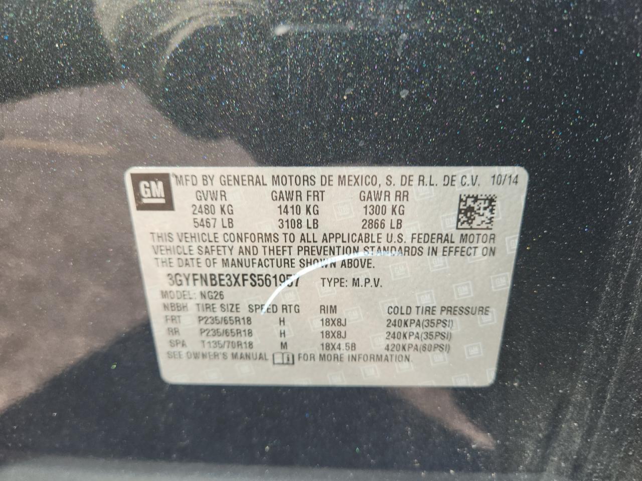 2015 Cadillac Srx Luxury Collection VIN: 3GYFNBE3XFS561957 Lot: 81231205